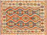 handmade Geometric Kilim Rust Beige Hand-Woven RECTANGLE 100% WOOL area rug 4x6