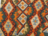 handmade Geometric Kilim Blue Rust Hand-Woven RECTANGLE 100% WOOL area rug 4x5
