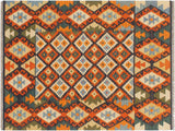 handmade Geometric Kilim Blue Rust Hand-Woven RECTANGLE 100% WOOL area rug 4x5