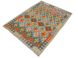handmade Geometric Kilim Blue Rust Hand-Woven RECTANGLE 100% WOOL area rug 4x6