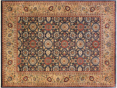 handmade Traditional Agra Tabriz Blue Tan Hand Knotted RECTANGLE 100% WOOL area rug 10x14