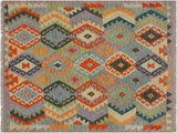 handmade Geometric Kilim Rust Purple Hand-Woven RECTANGLE 100% WOOL area rug 4x5