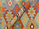 handmade Geometric Kilim Blue Rust Hand-Woven RECTANGLE 100% WOOL area rug 4x6