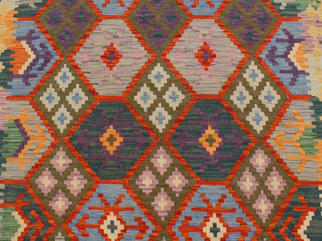 handmade Geometric Kilim Rust Blue Hand-Woven RECTANGLE 100% WOOL area rug 4x6