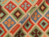 handmade Geometric Kilim Beige Green Hand-Woven RECTANGLE 100% WOOL area rug 4x6