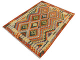 handmade Geometric Kilim Beige Rust Hand-Woven RECTANGLE 100% WOOL area rug 4x6