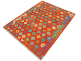 handmade Geometric Kilim Rust Blue Hand-Woven RECTANGLE 100% WOOL area rug 5x7