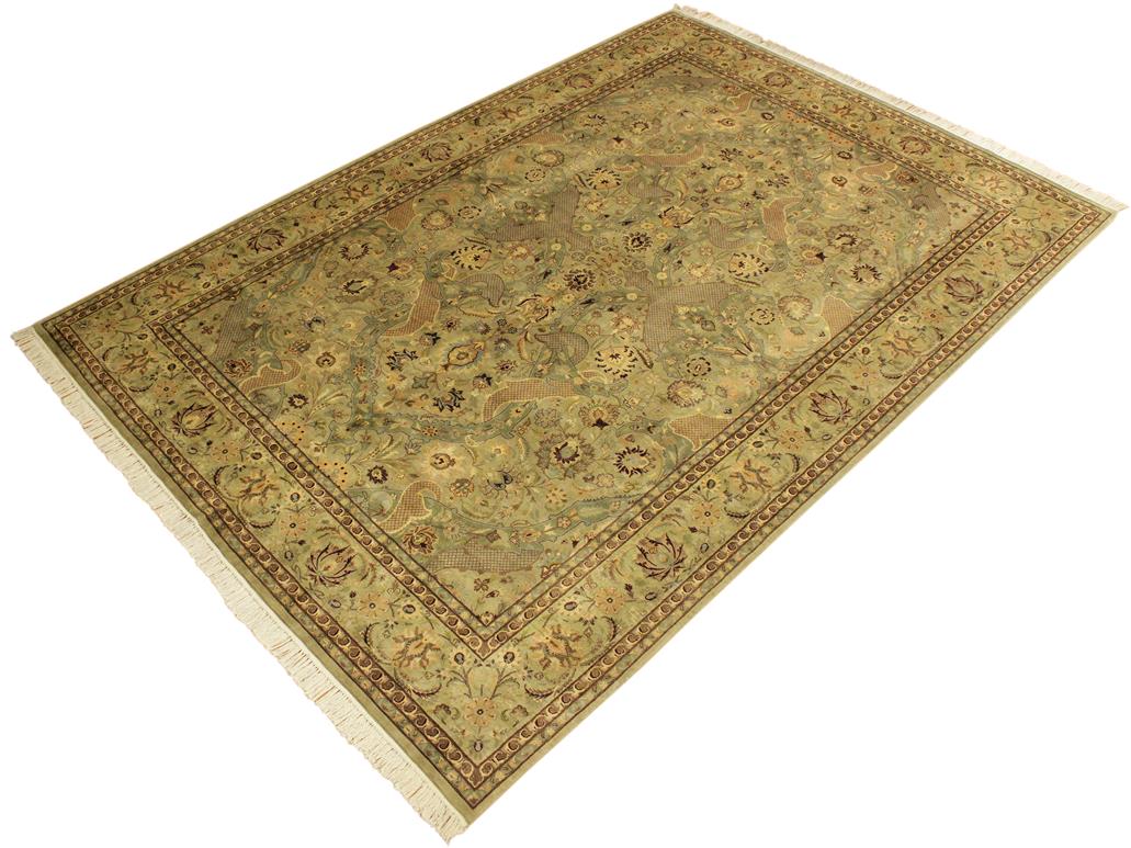 handmade Traditional Agra Green Brown Hand Knotted RECTANGLE 100% WOOL area rug 10x14