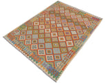 handmade Geometric Kilim Rust Beige Hand-Woven RECTANGLE 100% WOOL area rug 6x8