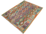 handmade Geometric Kilim Rust Blue Hand-Woven RECTANGLE 100% WOOL area rug 6x8