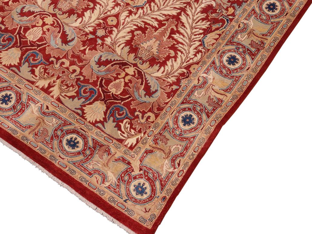 handmade Traditional Lahore Red Tan Hand Knotted RECTANGLE 100% WOOL area rug 10x14