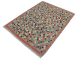 handmade Geometric Kilim Gray Rust Hand-Woven RECTANGLE 100% WOOL area rug 5x6