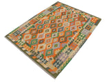 handmade Geometric Kilim Rust Blue Hand-Woven RECTANGLE 100% WOOL area rug 5x6
