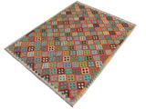 handmade Geometric Kilim Rust Beige Hand-Woven RECTANGLE 100% WOOL area rug 6x8
