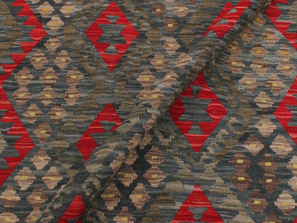 handmade Geometric Kilim Green Red Hand-Woven RECTANGLE 100% WOOL area rug 6x8