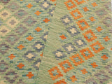 handmade Geometric Kilim Green Blue Hand-Woven RECTANGLE 100% WOOL area rug 4x6