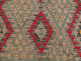 handmade Geometric Kilim Red Green Hand-Woven RECTANGLE 100% WOOL area rug 4x5