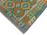 handmade Geometric Kilim Green Blue Hand-Woven RECTANGLE 100% WOOL area rug 3x5