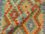 handmade Geometric Kilim Rust Blue Hand-Woven RUNNER 100% WOOL area rug 2x6