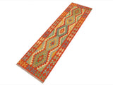 handmade Geometric Kilim Blue Rust Hand-Woven RUNNER 100% WOOL area rug 2x6