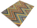 handmade Geometric Kilim Blue Black Hand-Woven RECTANGLE 100% WOOL area rug 5x7