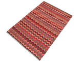 handmade Geometric Kilim Pink Gold Hand-Woven RECTANGLE 100% WOOL area rug 5x7
