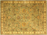 handmade Traditional Lahore Lt. Green Ivory Hand Knotted RECTANGLE 100% WOOL area rug 10x14