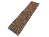 handmade Geometric Kilim Charcoal Rust Hand-Woven RUNNER 100% WOOL area rug 2x8
