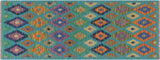 handmade Geometric Kilim Blue Rust Hand-Woven RUNNER 100% WOOL area rug 3x6