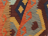 handmade Geometric Kilim Brown Rust Hand-Woven RUNNER 100% WOOL area rug 3x9