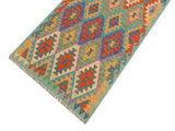handmade Geometric Kilim Rust Blue Hand-Woven RUNNER 100% WOOL area rug 3x10