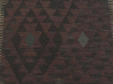 handmade Geometric Kilim Brown Black Hand-Woven RUNNER 100% WOOL area rug 3x8