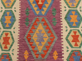 handmade Geometric Kilim Purple Beige Hand-Woven RUNNER 100% WOOL area rug 3x10