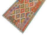 handmade Geometric Kilim Beige Blue Hand-Woven RUNNER 100% WOOL area rug 3x10