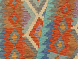 handmade Geometric Kilim Beige Blue Hand-Woven RUNNER 100% WOOL area rug 3x10