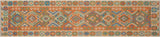 handmade Geometric Kilim Blue Beige Hand-Woven RUNNER 100% WOOL area rug 3x13