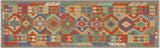 handmade Geometric Kilim Rust Gray Hand-Woven RUNNER 100% WOOL area rug 3x10