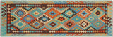 handmade Geometric Kilim Blue Rust Hand-Woven RUNNER 100% WOOL area rug 3x9