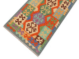 handmade Geometric Kilim Rust Blue Hand-Woven RUNNER 100% WOOL area rug 3x10