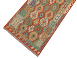 handmade Geometric Kilim Rust Blue Hand-Woven RUNNER 100% WOOL area rug 3x13