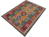 handmade Geometric Kilim Blue Red Hand-Woven RECTANGLE 100% WOOL area rug 6x8