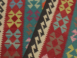 handmade Geometric Kilim Blue Red Hand-Woven RECTANGLE 100% WOOL area rug 6x8