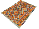 handmade Geometric Kilim Rust Beige Hand-Woven RECTANGLE 100% WOOL area rug 5x6