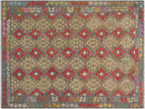 Rustic Turkish Kilim Colin Gray/Red Wool Rug - 6'1'' x 8'2''