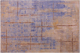 Handmade Kafakz Chobi Ziegler Modern Contemporary Blue Gold Hand Knotted RECTANGLE BAMBOO SILK area rug 8 x 10