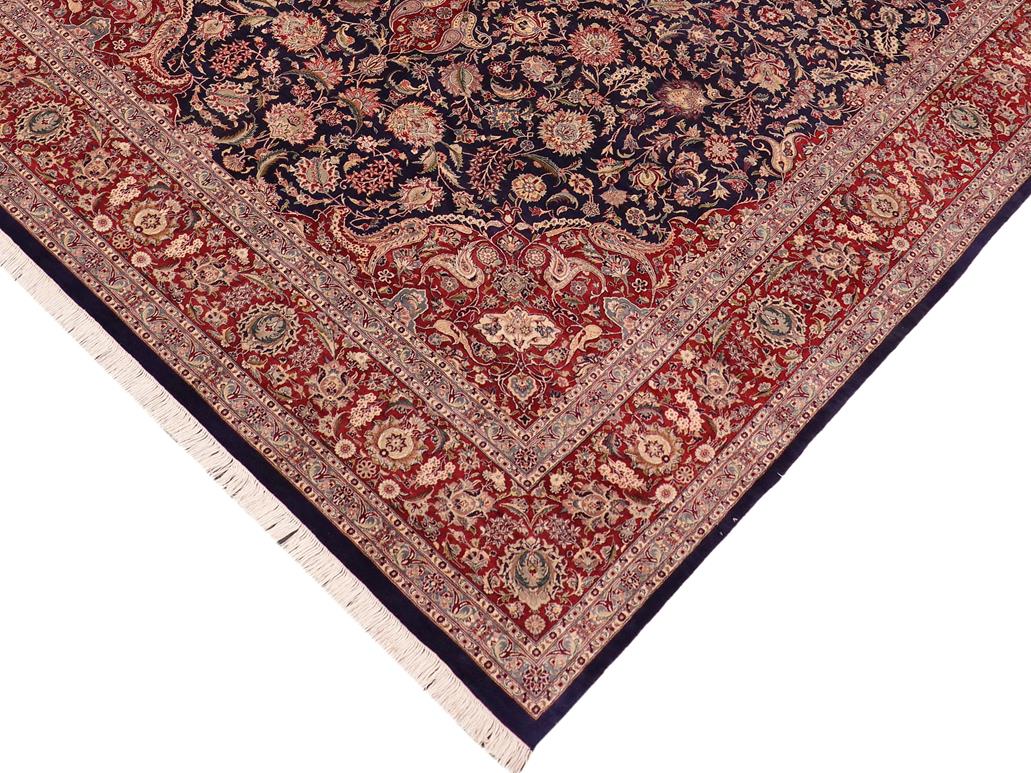 handmade Traditional Kazveen Blue Red Hand Knotted RECTANGLE WOOL&SILK area rug 10x14