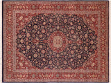 handmade Traditional Kazveen Blue Red Hand Knotted RECTANGLE WOOL&SILK area rug 10x14