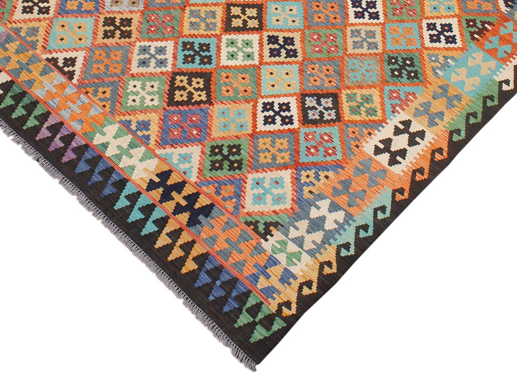 handmade Geometric Kilim Rust Brown Hand-Woven RECTANGLE 100% WOOL area rug 7x10