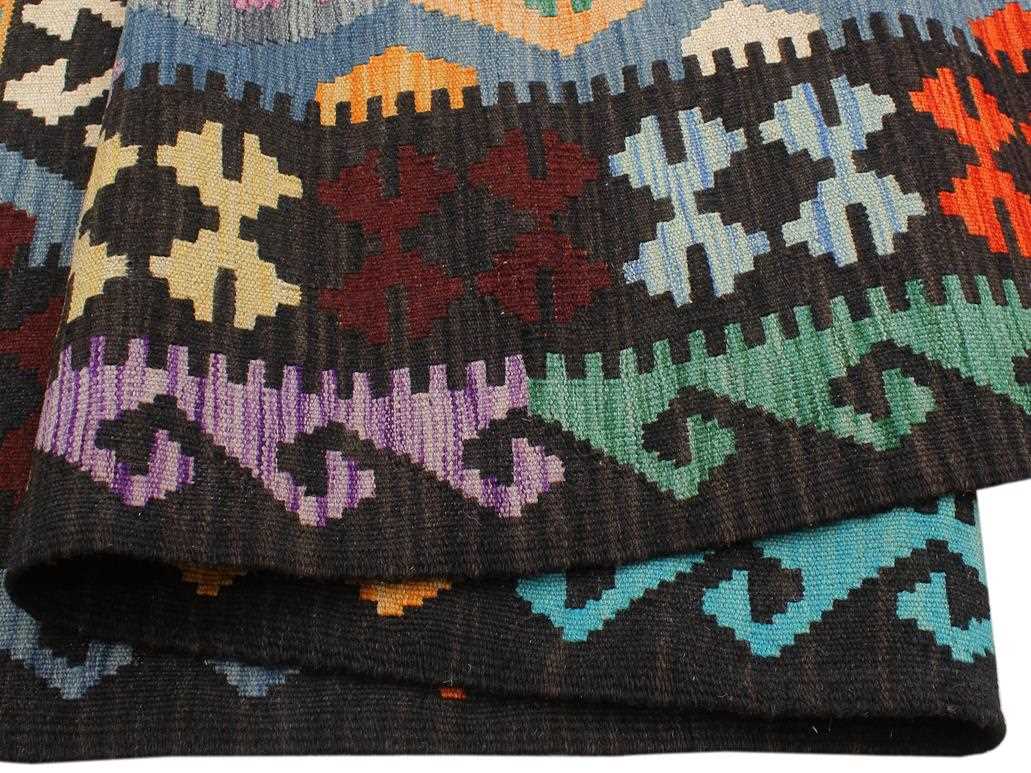 handmade Geometric Kilim Blue Brown Hand-Woven RECTANGLE 100% WOOL area rug 7x10