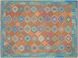 Caucasian Turkish Kilim Sterling Rust/Blue Wool Rug - 8'7'' x 11'4''